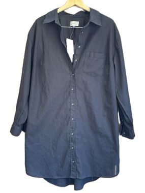 NWT Universal Thread Black Linen Blend Womens Button up Long Top Shirt Dress XXL